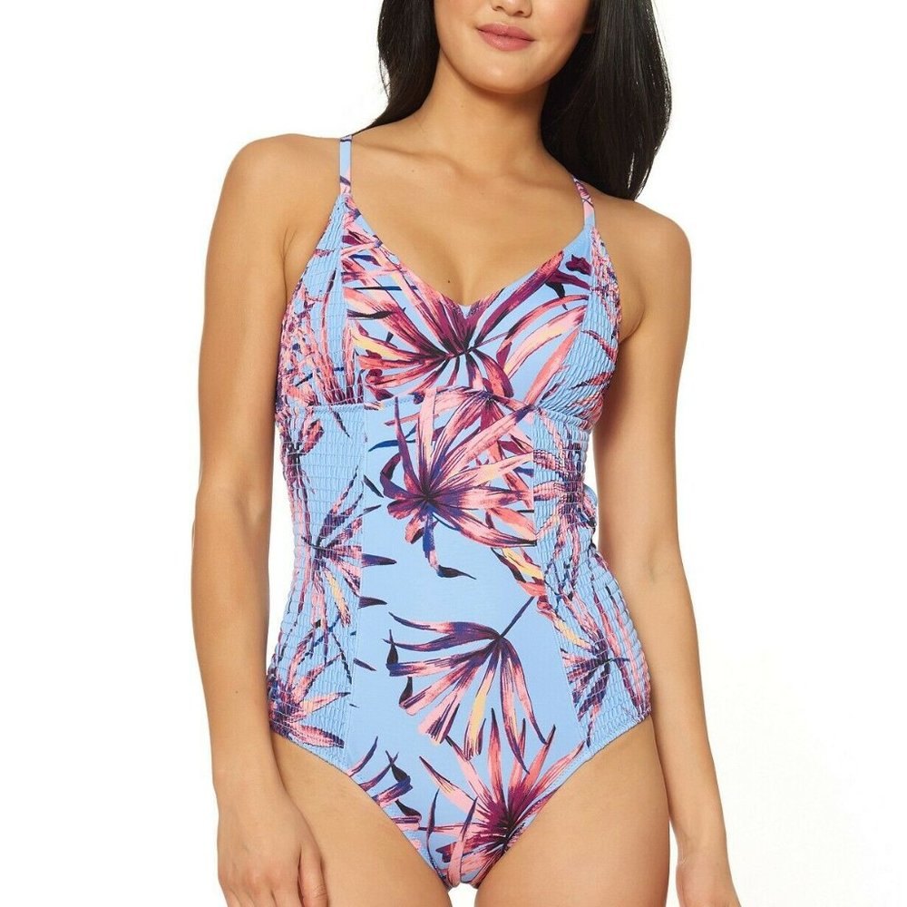 Jessica Simpson Lilac Palmy Days Printed One-Piece Swimsuit, Size S